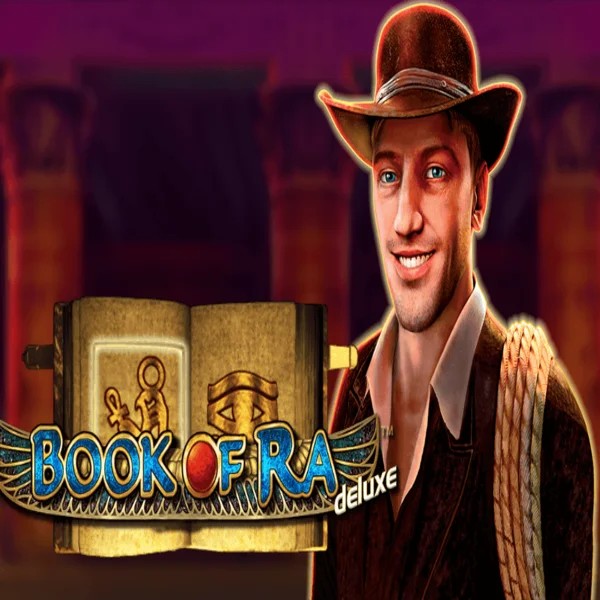 Book of Ra Deluxe slot logo by Novomatic at Bassbet Casino